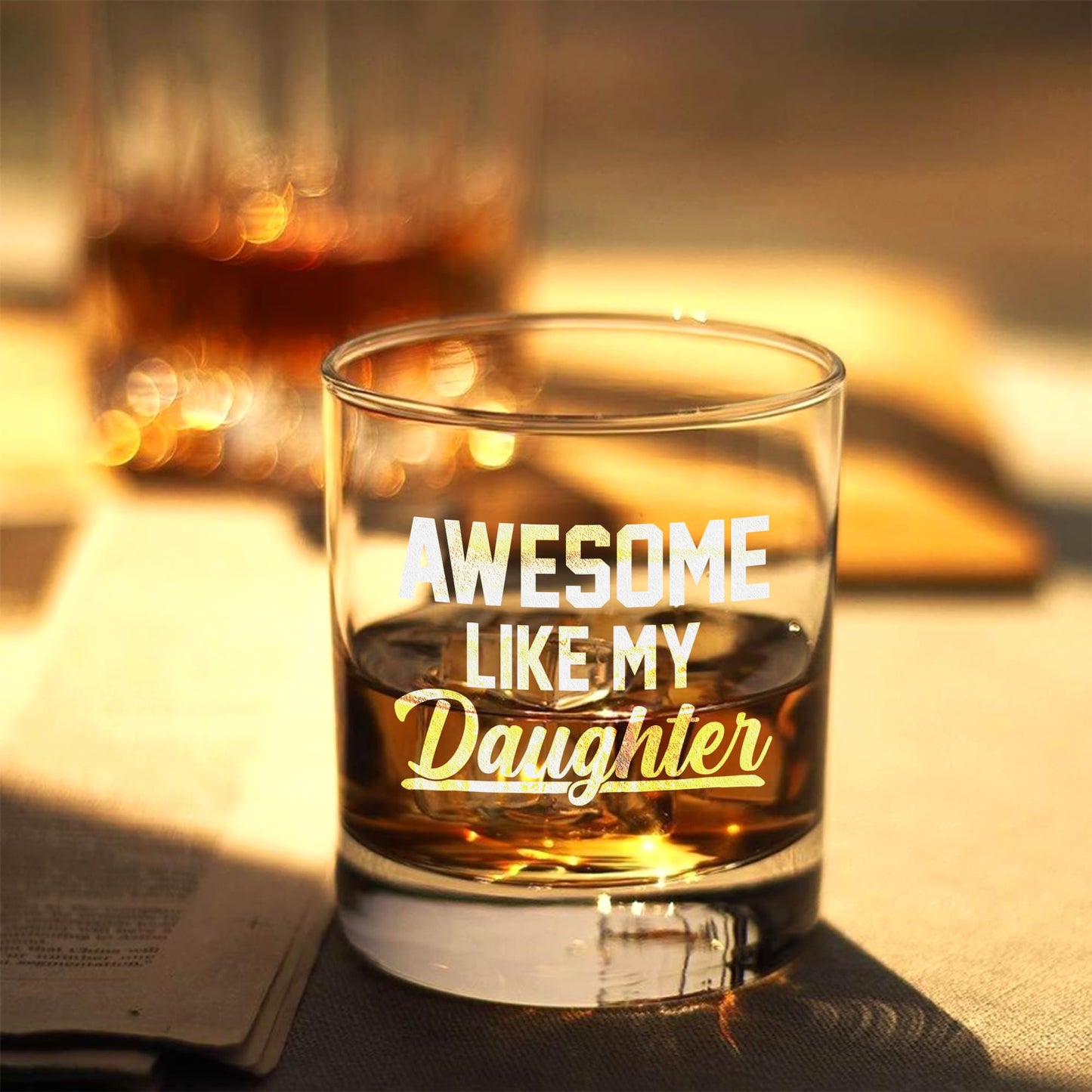 MINIVINE Dad Gifts From Daughter for Fathers Day - Cool Fathers Day Presents - Funny Birthday Gifts for New Girl Dad - Awesome Like My Daughter 10oz Whiskey Rock Glass