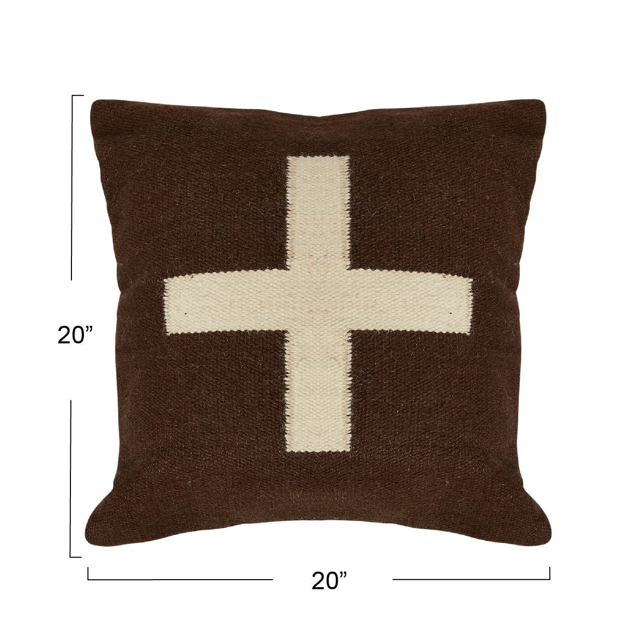 Creative Co-Op Swiss Cross Cotton Wool Throw Natural Pillow, Brown and Cream