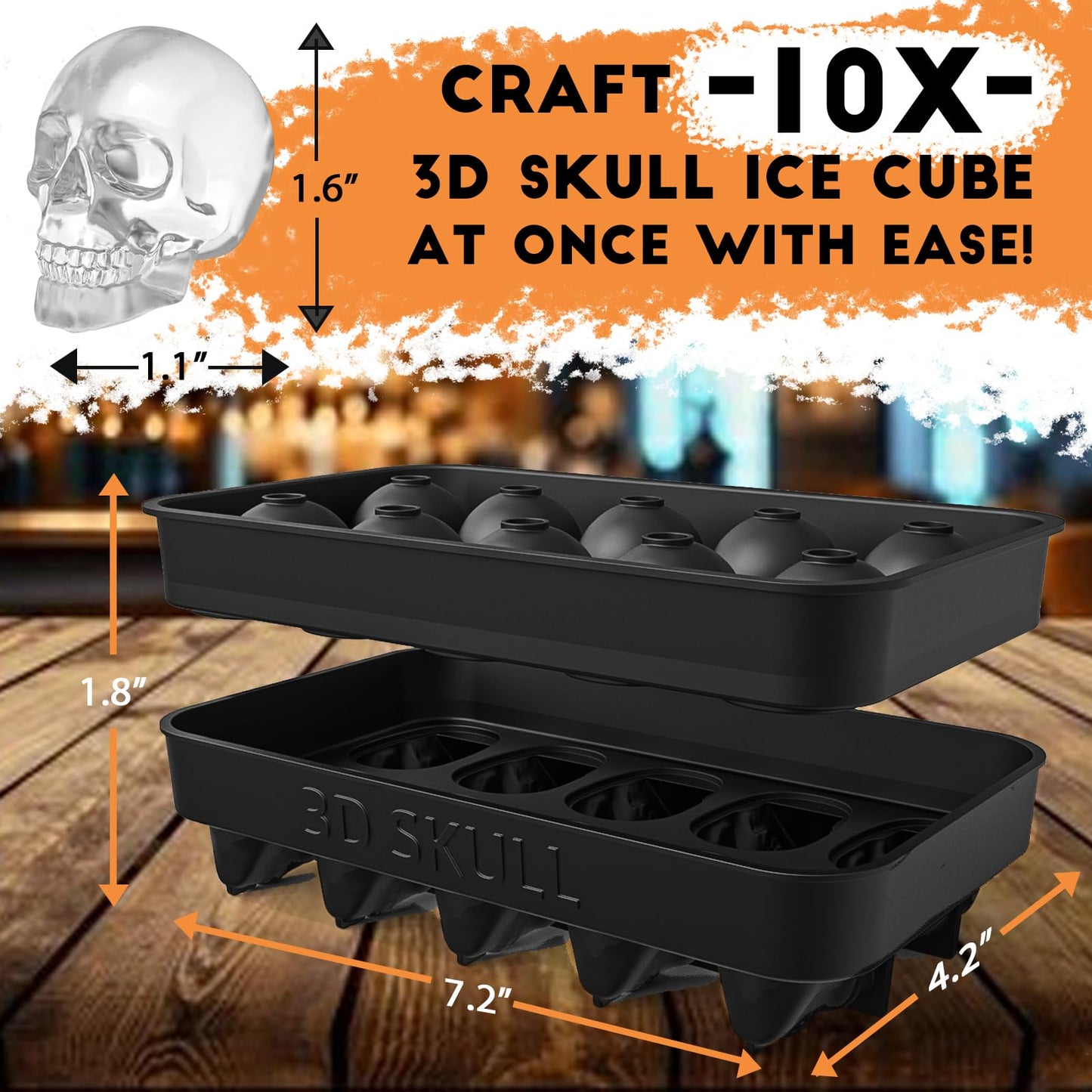 LUSHYUM Skull Ice Cube Mold Tray, 1 Pack BPA-Free Skeleton Head Maker Mold, Flexible & Easy Release 3D Skull Molds for Baking Whiskey Cocktail Chocolate Resin, Ideal Gift for Halloween Party