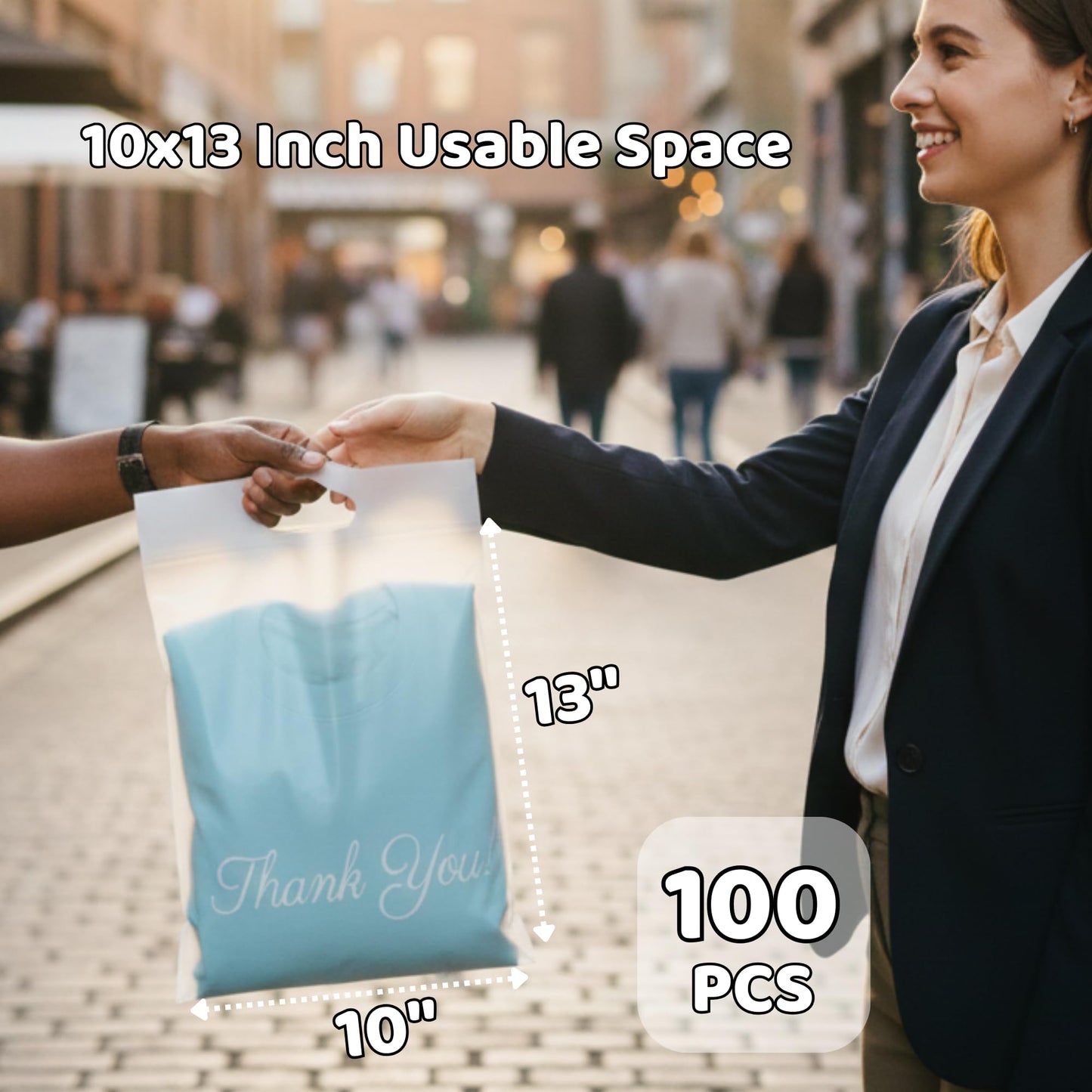 Donyson Frosted T-shirt Bags 10x13, 100 Shipping Bags for Clothes, Thank You Poly Mailers, Envelope Mailers for Small Business, Shipping Envelopes with Handle
