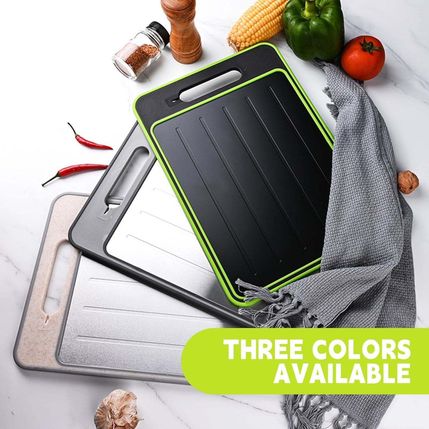Cutting Board Double Sided,2 Pcs Vegetable Board With Sharpening Stone,Large Size+Small Size,Food Grade Stainless steel and Wheat straw PP Material,Eco-Friendly (black)