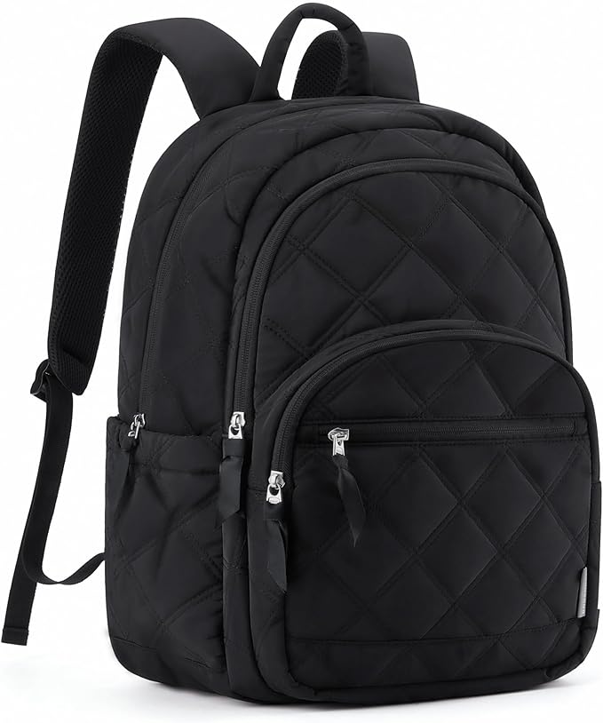 BAGSMART Travel Laptop Backpack, College Backpack for Women, Quilted Small Computer Bookbag, Water-Resistant 15.6 Inch Lap...