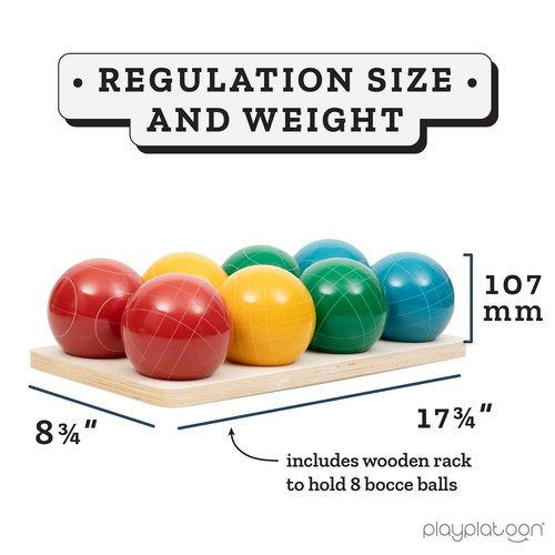 Play Platoon Bocce Ball Set Regulation Size Game Set - 107mm with 8 Hard Polyresin Premium Balls, Pallino, and Professional Carry Bag & Measuring Rope - Outdoor Games for Backyard, Lawn, Beach