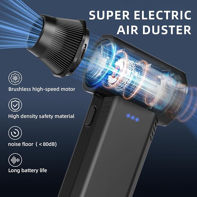 Rechargeable Compressed Air Duster, 150000RPM Super Power Electric Air Duster, 3-Gear Adjustable Mini Turbo Blower for Computer Keyboard Cleaner, Car Cleaning, House and Outdoor
