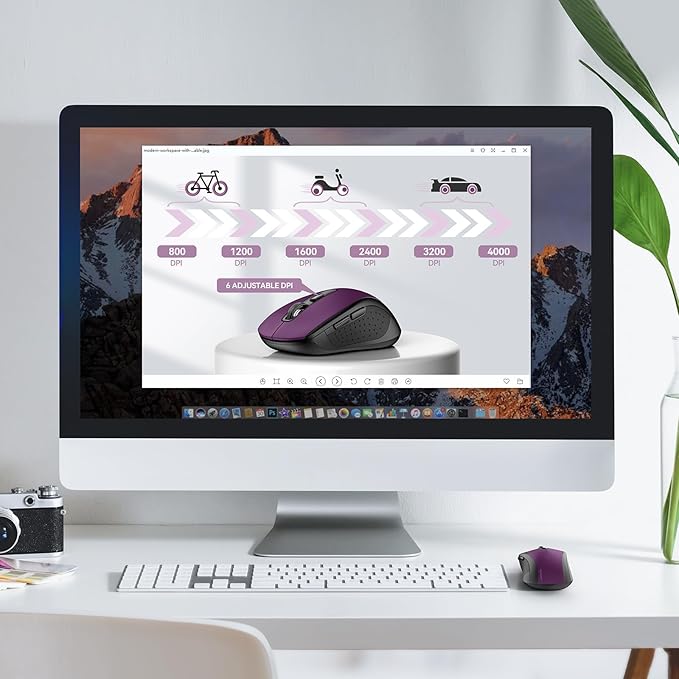 TECKNET Bluetooth Mouse, 4000DPI Wireless Mice for Laptop 2-in-1(BT 5.0/3.0+2.4Ghz) Computer Portable PC Mouse Wireless with USB Receiver for Mac (USB-A+Bluetooth, Purple)