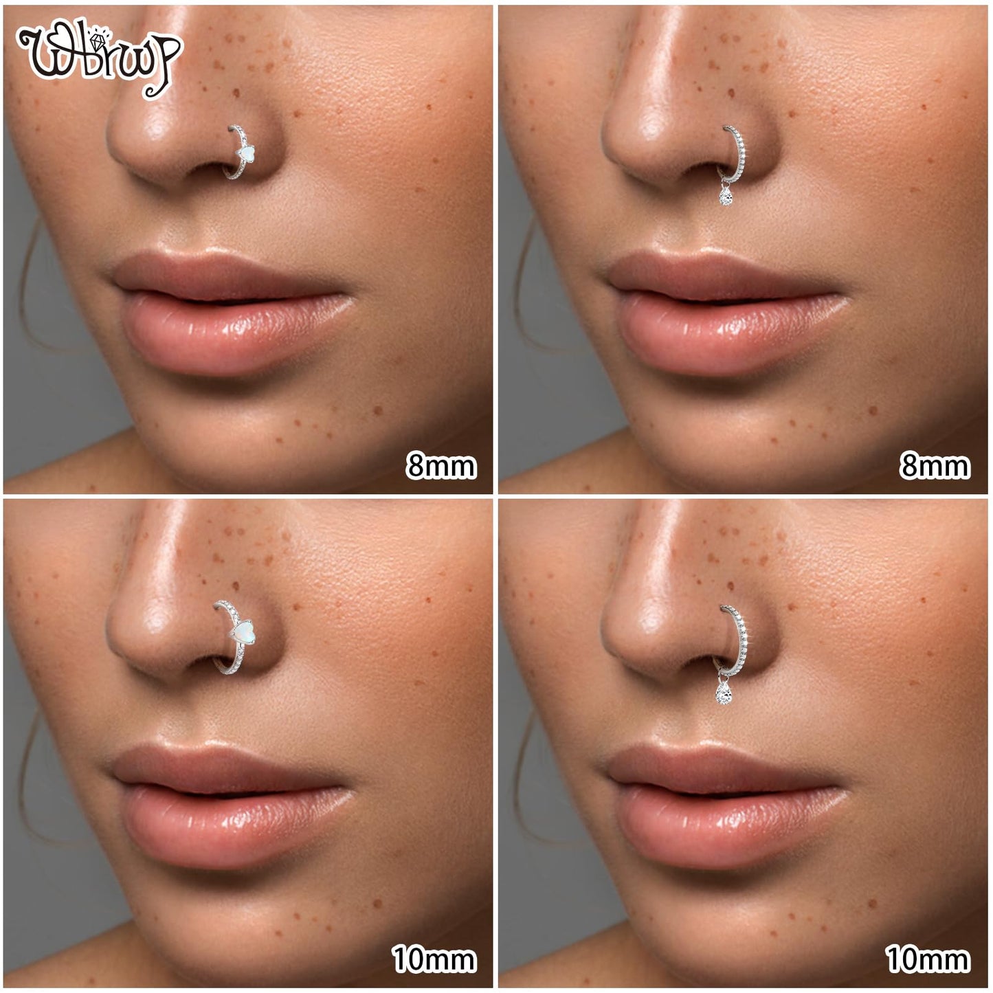 WBRWP 316L Stainless-Steel Hinged Nose Rings Hoop : Womens and Mens Ear Pierecing Dangle Ring with Zircon 18G(1.0mm) Septum Clic