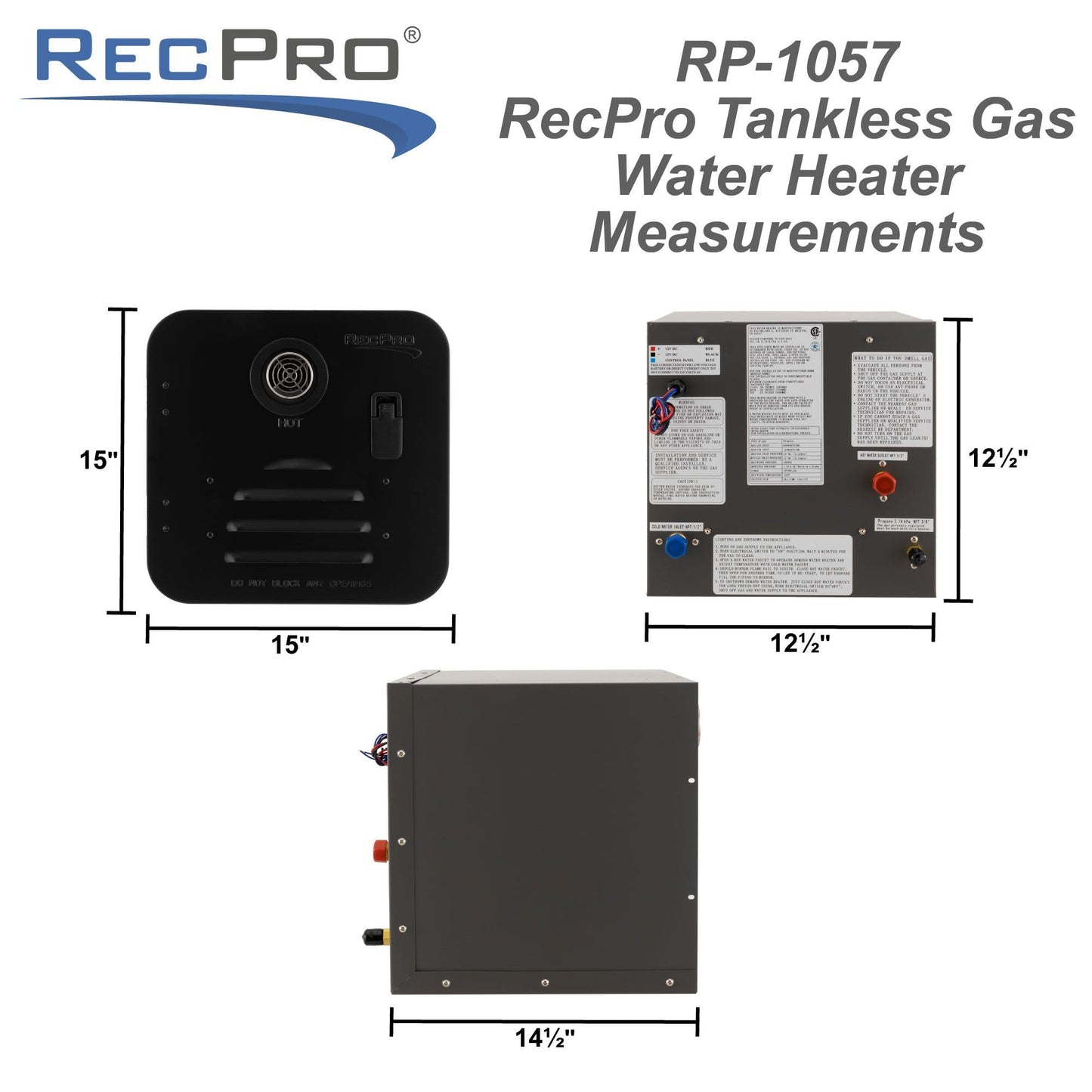 RecPro RV Tankless Water Heater | On Demand Hot | 42,000 BTU | Gas Water Heater | Remote Control Included (15" x 15" Door Size, Black)