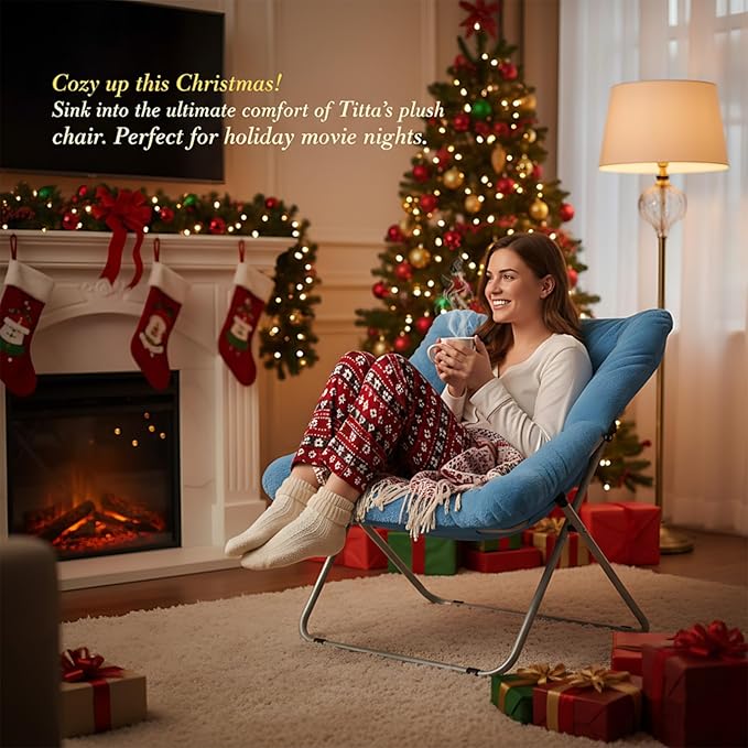 Givjoy Comfy Folded Chair, Soft Faux Fur Oversized Folding Chair, Flexible Lounge Lazy Chair for Kids Girls Teens Adults, Moon Chair for Dorm Rooms, Bedroom, Living Room