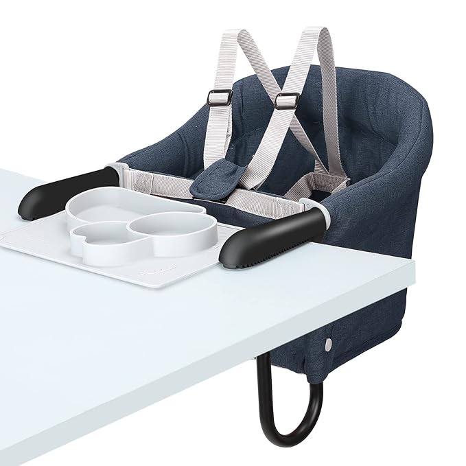 Hook-On Chair with Tray, Fold-Flat Storage and Tight Fixing Clip on High Chair for Babies and Toddlers, Portable Booster S...