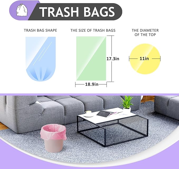 Small Trash Bags 2.6 Gallon 120 Count Strong Trash Bags Colorful Small Garbage Bags, Trash Can Liners for Bathroom Home Office Kitchen Bedroom, fit 5-10 Liter, 1,1.2,1.6,2,2.6,3 Gal,Multicolor