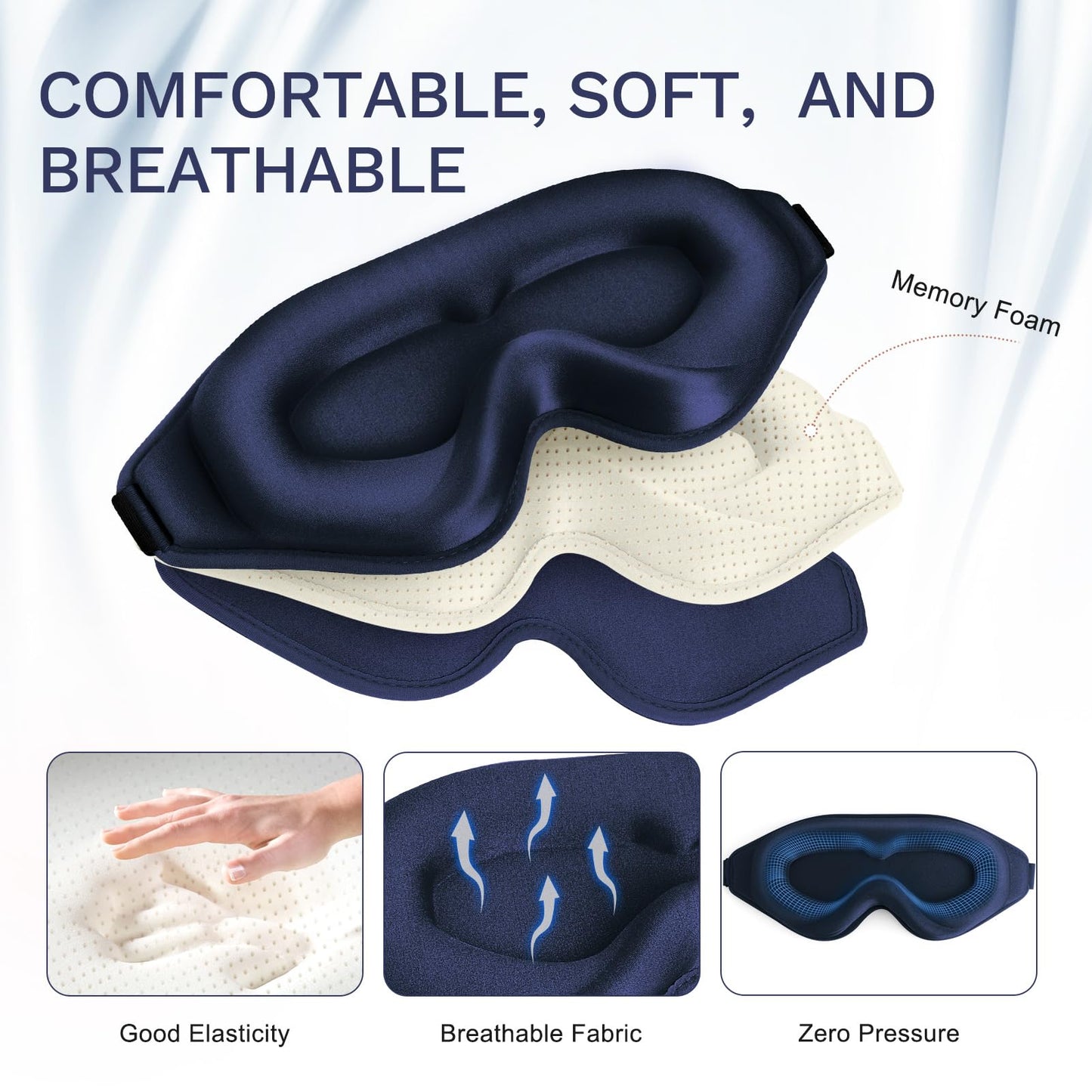 99% Fully Block Out Light Eye Sleep Mask, 3D Deep Contoured Eyes Cover Zero Pressure, Long Lash Extension Eyes Mask with Adjustable Straps for Sleeping Travel Home Nap Rest Women Men (Dark Blue)