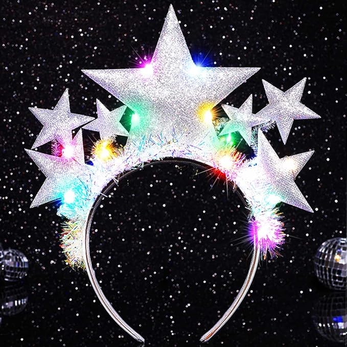 GORTIN Light up Star Headband Silver Glowing LED Headbands Star Costume Headpiece Hair Accessories for Women