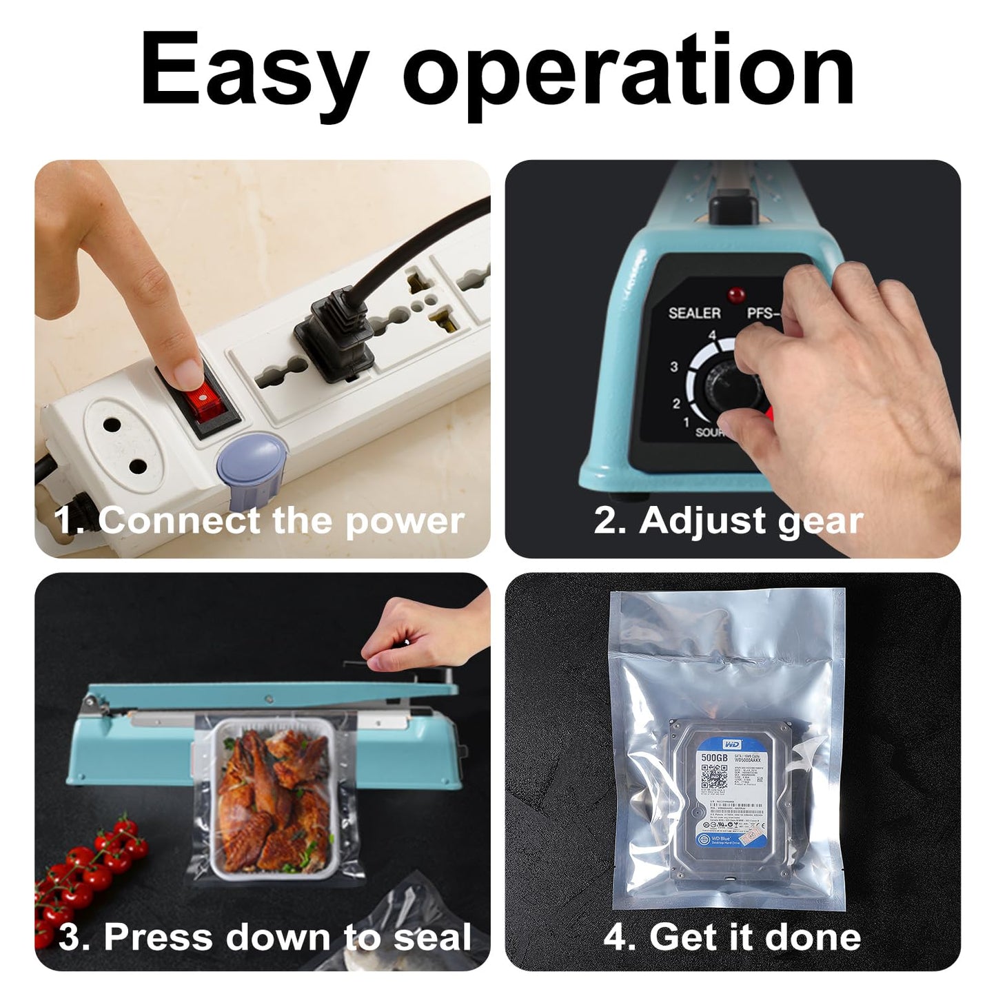 Metal body,Impulse Heat Sealer Manual Bags Sealer Heat Sealing Machine 8 Inch Impulse Sealer Machine for Plastic Bags PE PP Bags with Extra Replace Element Grip