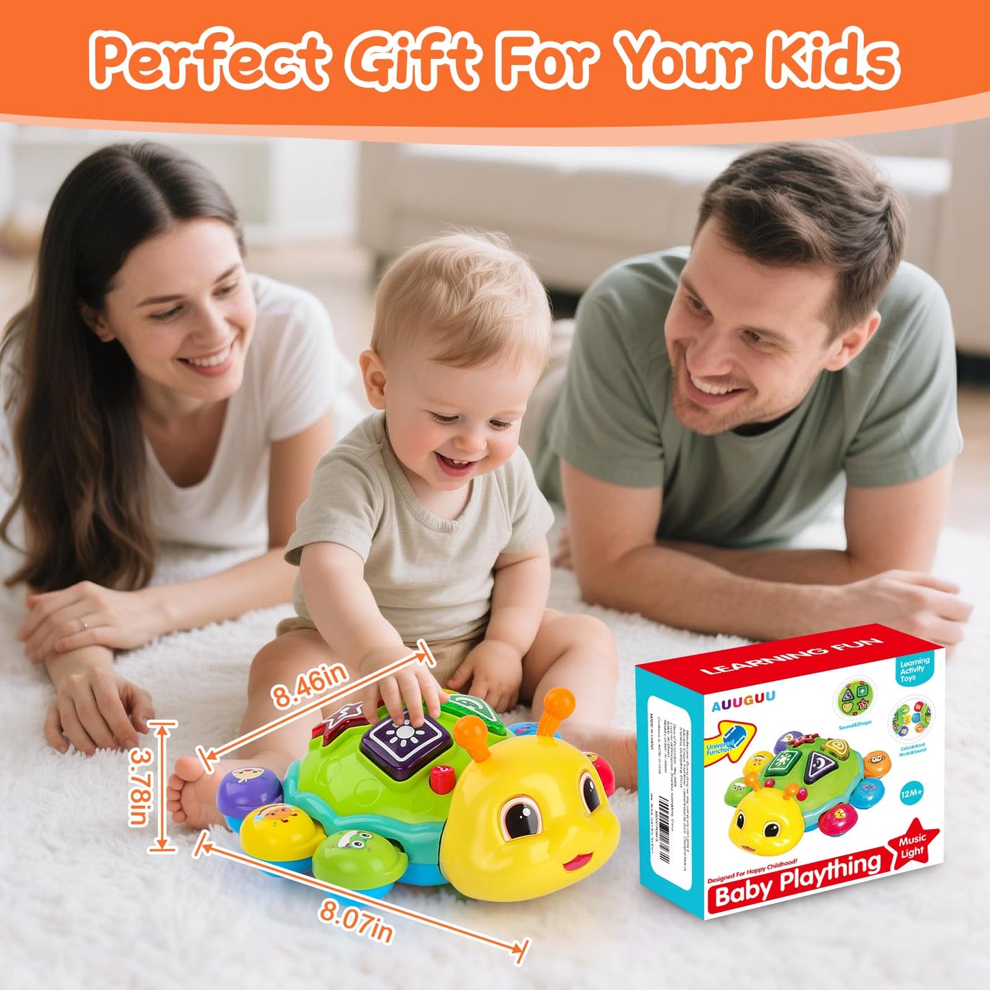 AUUGUU Musical Baby Toys, Infant Light up Music Toys Tummy Time Development, Crawling Toy for 6 7 8 9 10 11 12+ Month Old, Christmas Birthday Gifts for Babies