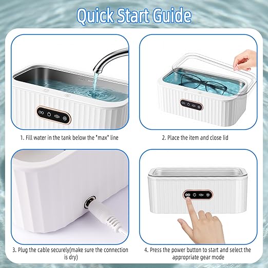 Ultrasonic Jewelry Cleaner, Ultra Sonic Cleaning Machine with 48KHz 4 Modes 400ml 304 Stainless Steel Tank for Glasses Ring Necklace Watch Strap Denture Retainer,Home and Travel Use Gift for Women Men
