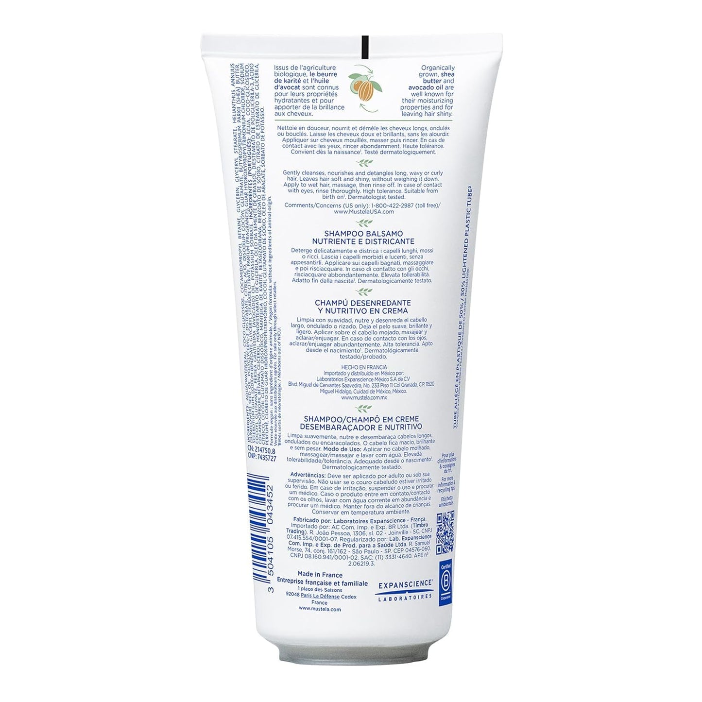 Mustela Detangling & Nourishing Cream Shampoo - Natural Shea Butter & Avocado - Curly & Frizzy Hair - Dermatologist-tested & saf