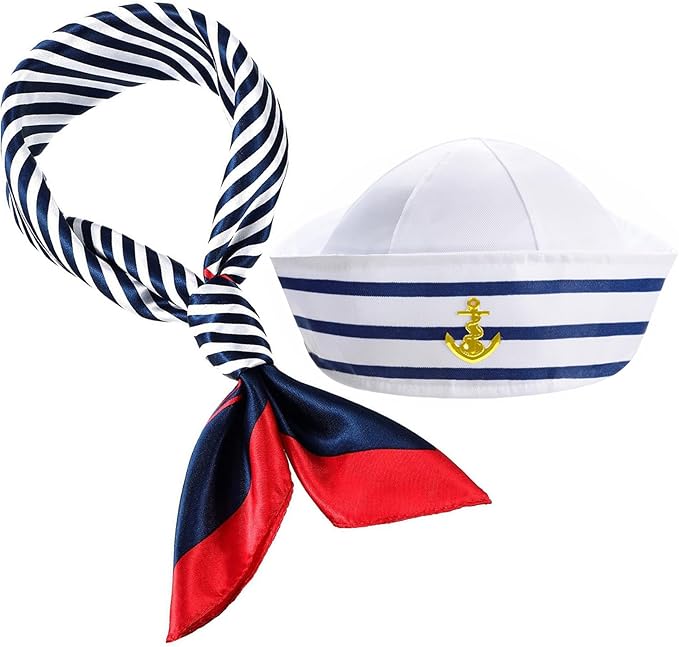 DPLin 2Pcs Yacht Captain Hat Sailor Ship Cap Scarf Sunglasses Sailor Hat Boat Costume For Men Women Captains Dressing up P...