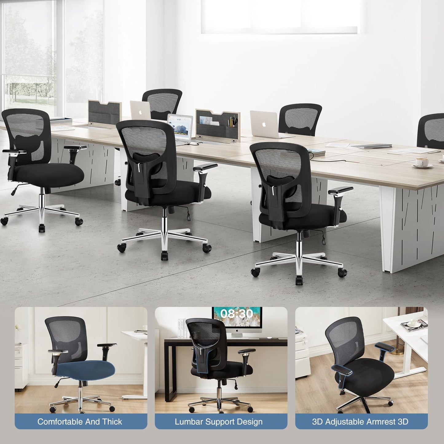 DUMOS Big and Tall Office Desk Chair with Lumbar Support, 500lbs Heavy Duty Mesh Ergonomic Computer Chair with 4D Armrest and Wide Comfy Seat, Swivel Wheels for Adult, Black