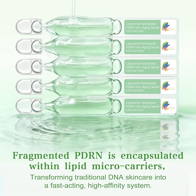 Liposomal Hydrolyzed Salmon DNA PDRN Anti-Aging Serum, Absorption Breakthrough Technology, 10,000ppm PDRN & Hyaluronic Acid, Copper Peptide 3000 ppm, Deep Hydration & Firming (0.05 fl.oz × 30e)