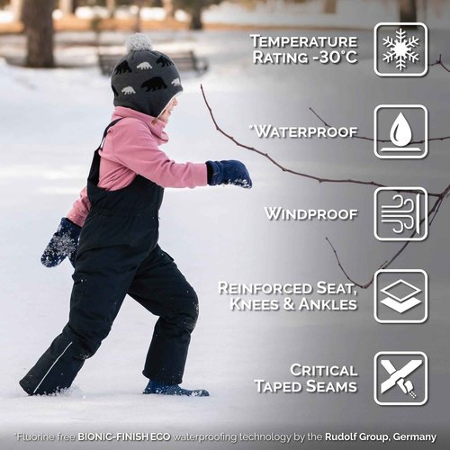 JAN & JUL Kids Snow Bib Pants Waterproof Ski Pants (Black, Size: 4T)