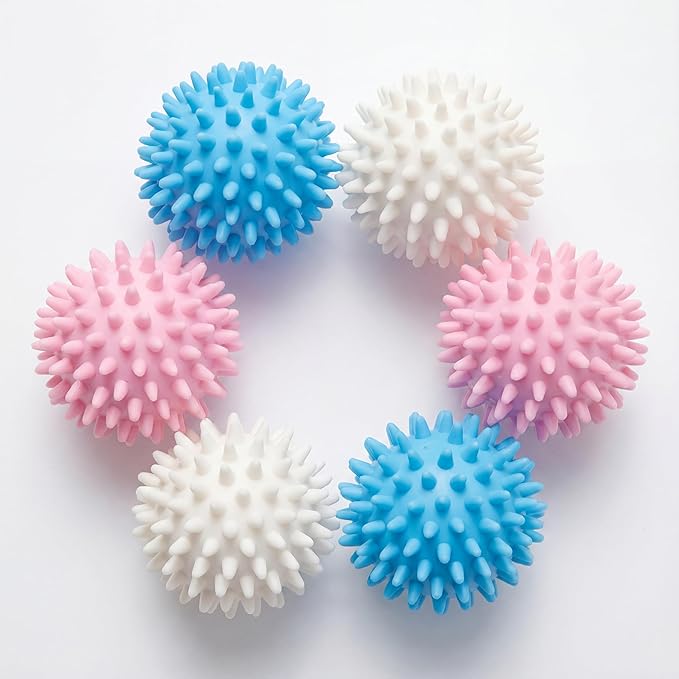 Laundry Dryer Balls 6-Pack - Reusable Eco Friendly Dryer Balls for Fabric Softening, Static & Wrinkle Reduction | Cuts Drying Time & Saves Energy | Non-Toxic & Long-Lasting, Assorted Random Colors