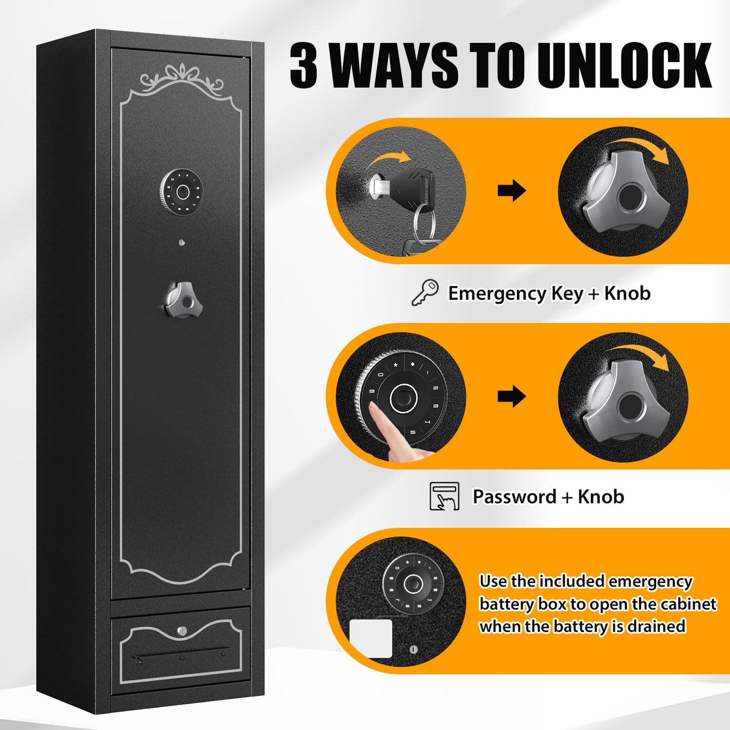 Zevemomo Gun Safes, 8 Gun Cabinet Rifle Safe for Home, Quick & Easy Access Gun Safe for Rifles and Pistols with LED Light & Drawer, Electronic Lock(No assembly required)