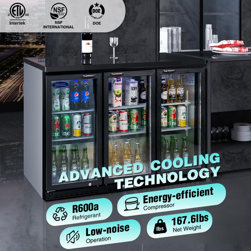 11.3 Cu.Ft Beverage Refrigerator,3 Glass Door Display Commercial Refrigerators with LED and Adjustable Shelves,Door Lock & Easy-pull Handle,480 Cans Beverage Refrigerators for Beer Wine Drink,Black
