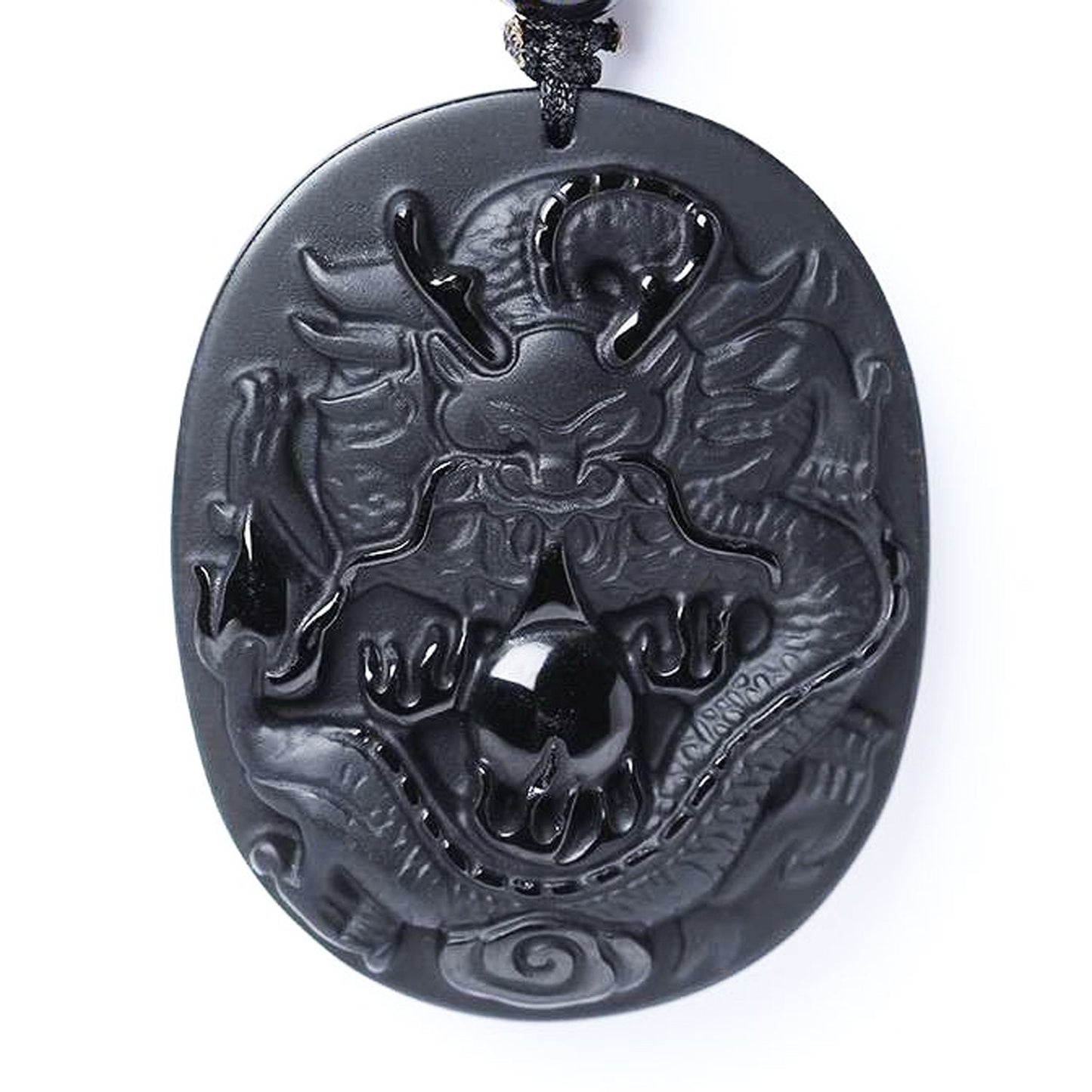 Bella Jade Chinese Zodiac Necklace Pendant Amulet Talisman Made of Obsidian (Dragon - Dignity)