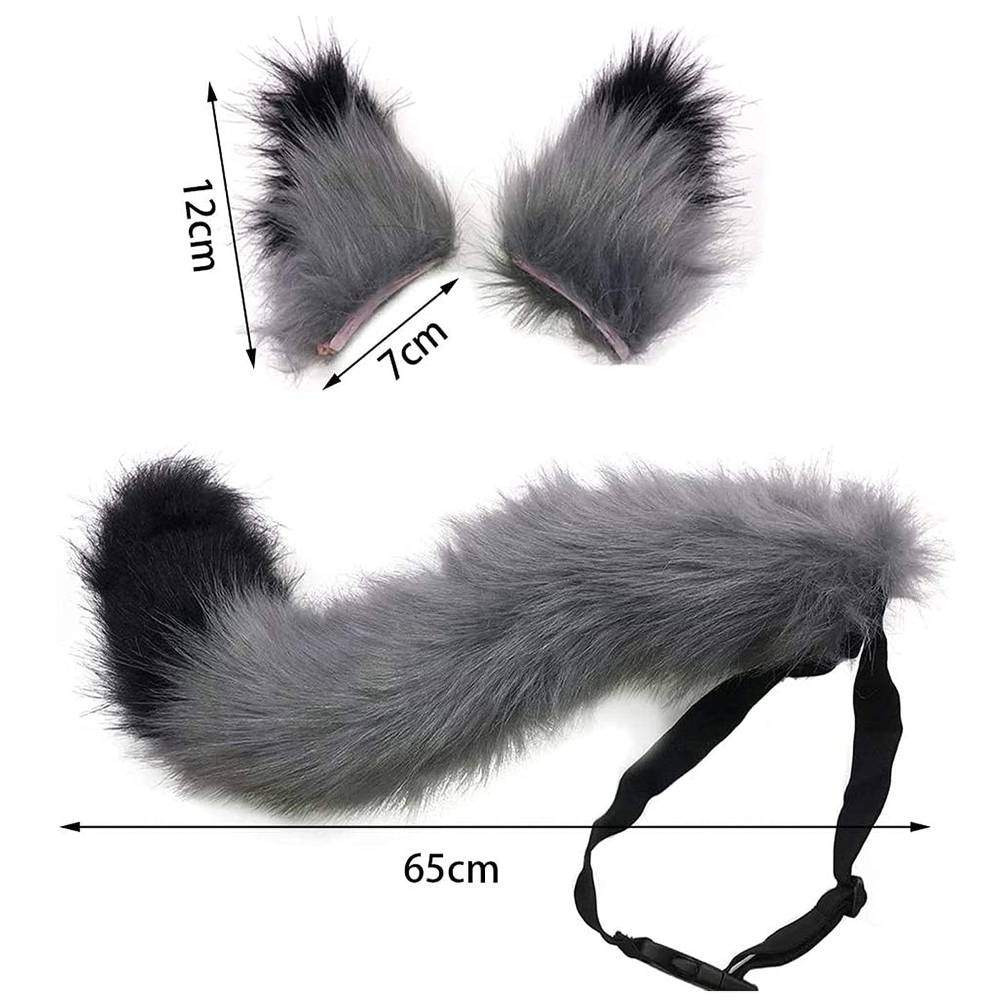 HAOAN Faux Fur Cat Fox Wolf Furry Tail and Clip Ears for Halloween Party Costume Accessories