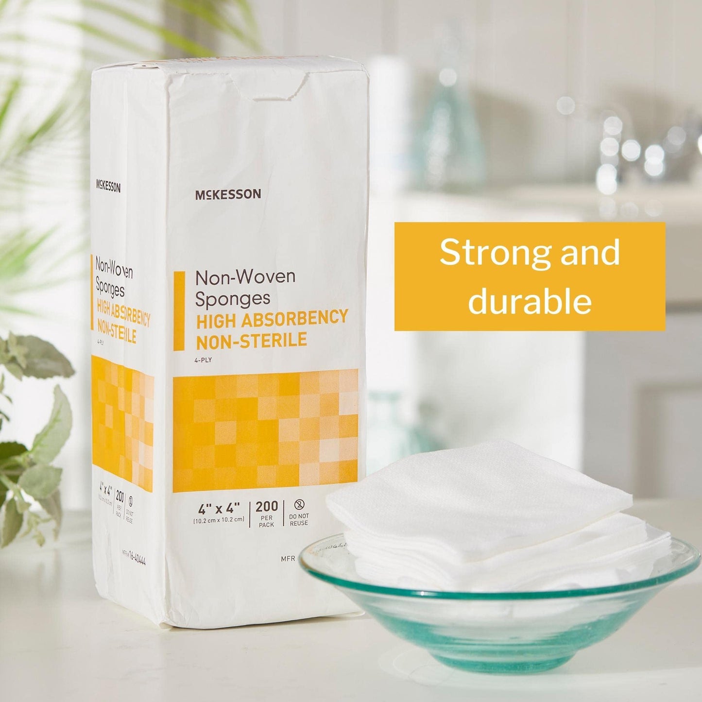 McKesson Non-Woven Sponges, Non-Sterile, 4-Ply, High Absorbency, Polyester/Rayon, 4 in x 4 in, 200 per Pack, 1 Pack