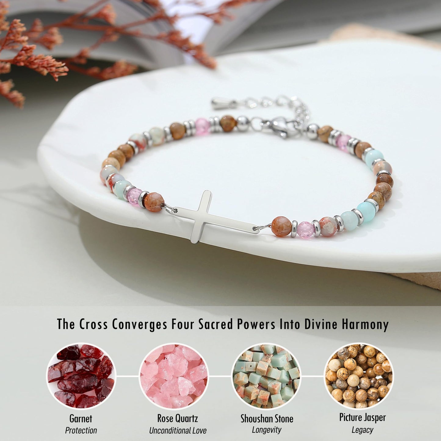 AryaHozel 50th Birthday Gifts for Her, Bead Cross Bracelet for Women Jewelry, 50th Birthday Decorations Women Unique 50 Year Old Bday Gift Ideas for Best Friend, Sister, Wife, Mom, Daughter, Female