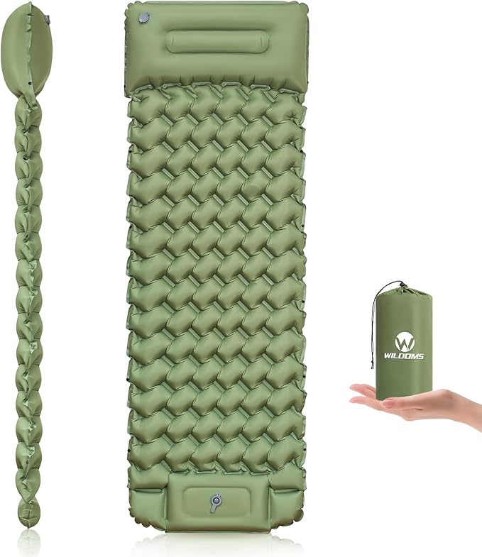 WILDOMS Sleeping Pad for Camping - 4” Thick Inflatable Camping Mat with Built-in Pump & Pillow, Ultralight Self Inflating ...