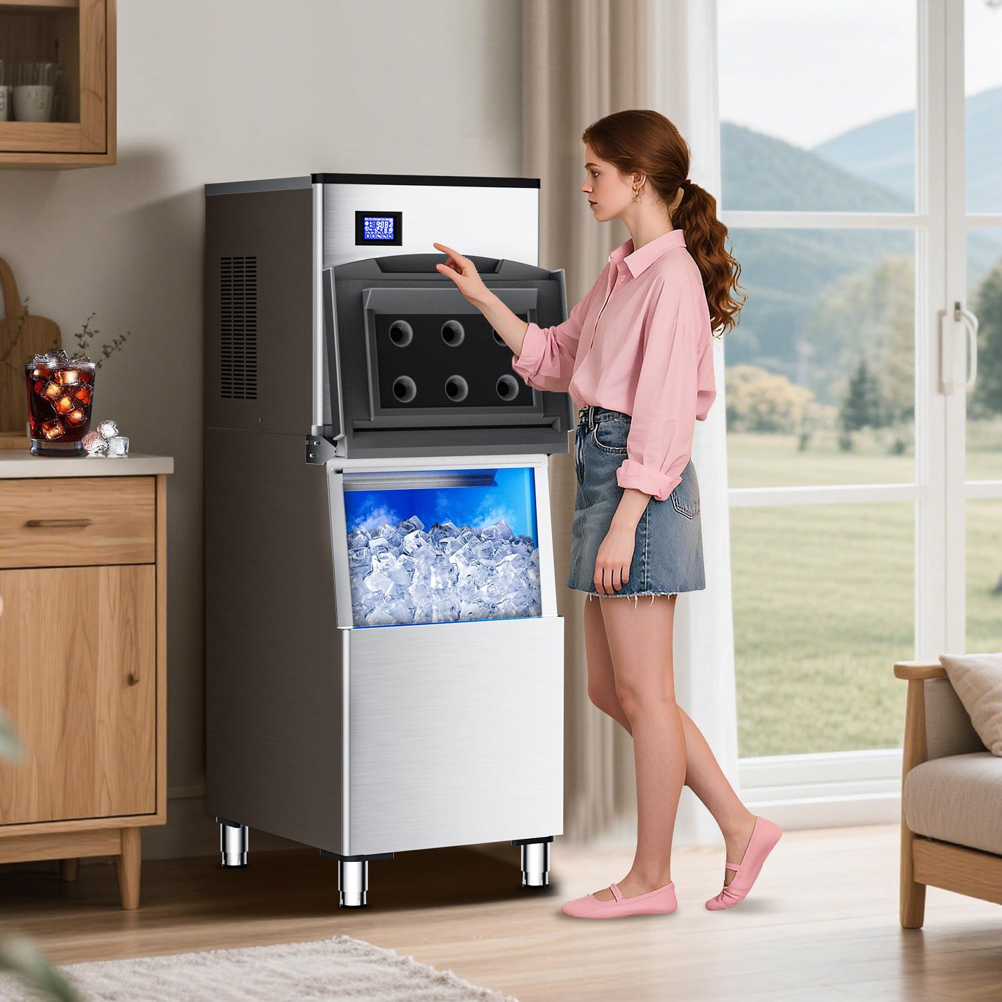 Commercial Ice Maker Machine 500Lbs/24H with 350Lbs Large Ice Storage Bin,Stainless Steel Industrial Ice Machine 156 Ice Cubes/Cycle with Touch Screen,Self-Cleaning for Restaurants Bars Cafes
