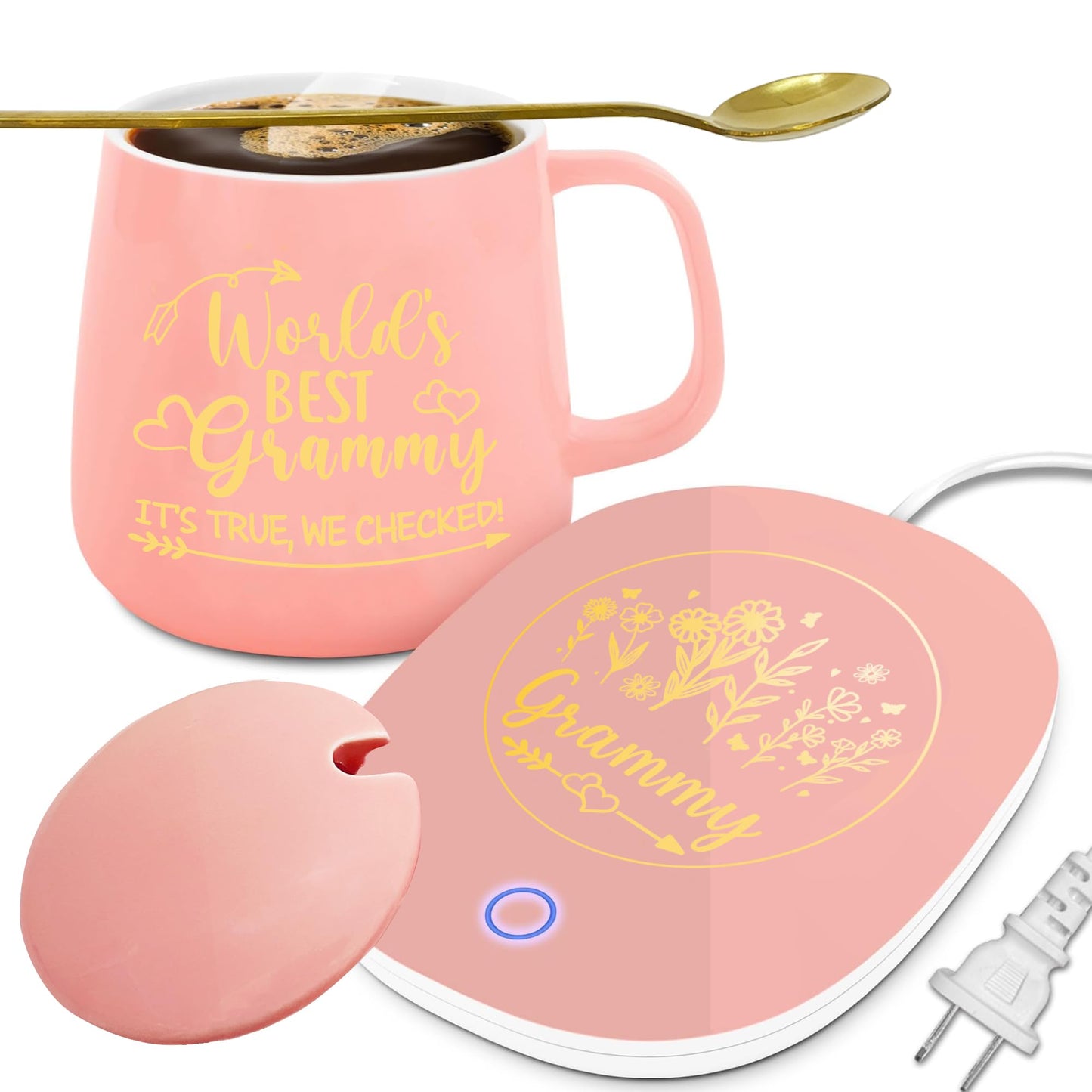 Grammy Gifts, Mothers Day Grammy Gifts from Grandkids Coffee Mug Warmer & Mug, Auto Shut Off Smart Warmer Coaster, Smart Electric Beverage Warmer for Coffee, Tea for Birthday, Grandparents Day