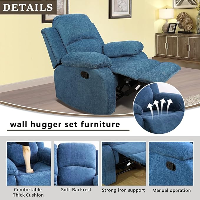 A Ainehome Living Room Furniture Set Leather Recliner Sofa Set Loveseat Chair Furniture Sofa Set for Living Room/Small Space/Rv/House/Office/Theater Seating (A-Blue Microfiber, Chair)