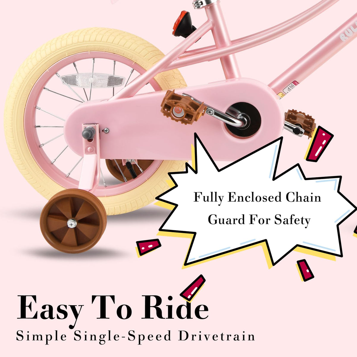 RULLY 12" Girl Bike for Age 2 3 Year Old Toddlers,12" Kids Bike with Training Wheels & Basket, Retro Style in Pink