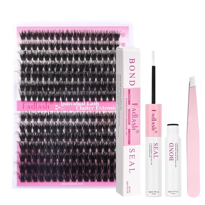 FADLASH Lash Extension Kit 80D+100D 280Pcs Lash Clusters D Curl DIY Eyelash Extension Kit with Lash Bond and Seal Lash Applicator 3D Effect Lash Cluster Kit fluffy (80D+100D Kit, Mix 12-18mm)