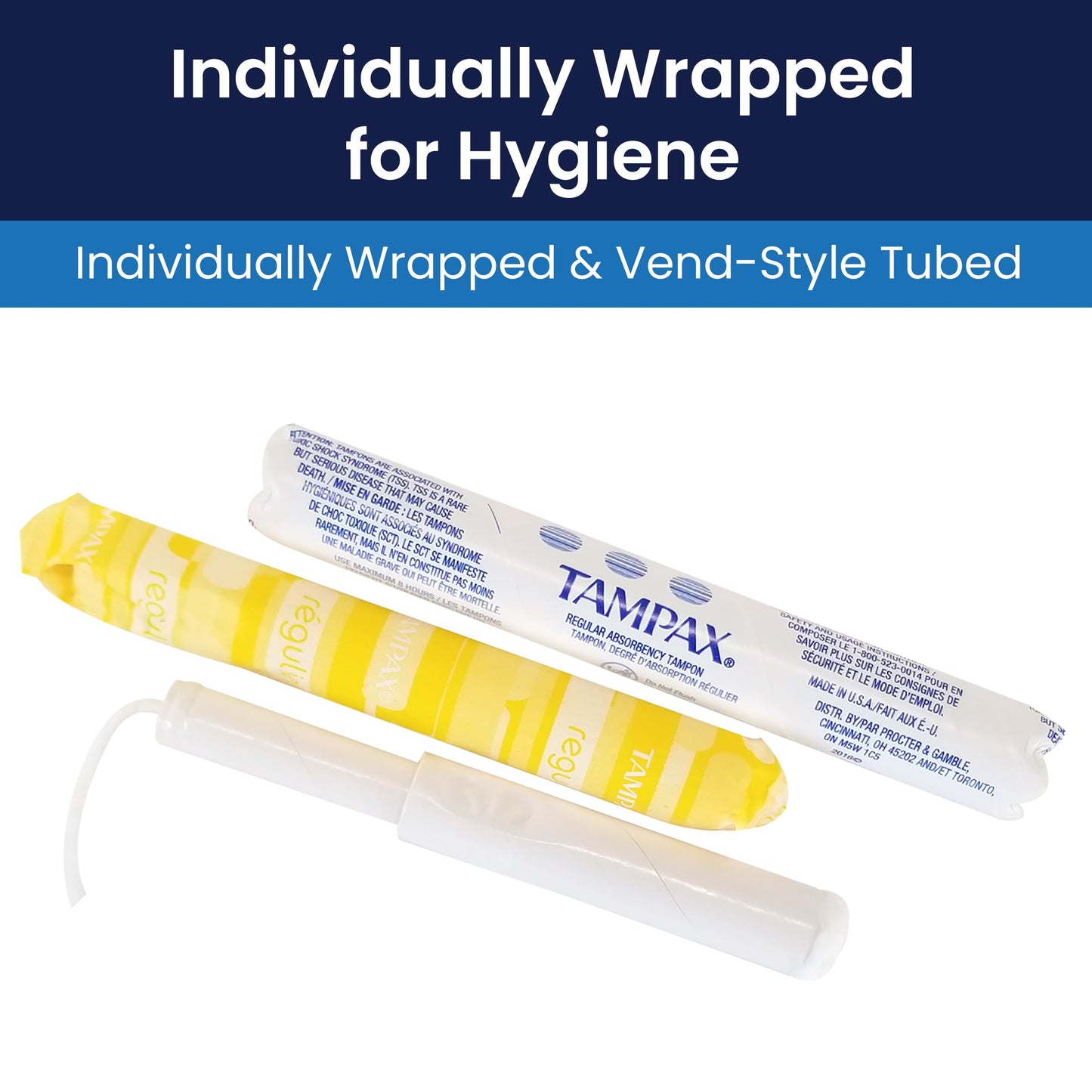 Hospeco Tampax Tampons for Vending Dispenser in Vending Tubes, Hospeco T500,(Case of 500), 7 Count, White