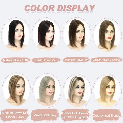 GULALUUK Hair Toppers for Women Human Hair Pieces for Women with ThiningHair Clip in Topper Hairpieces Wiglet Top HairPieces forWomen Cover GrayHair Medium Auburn Brown
