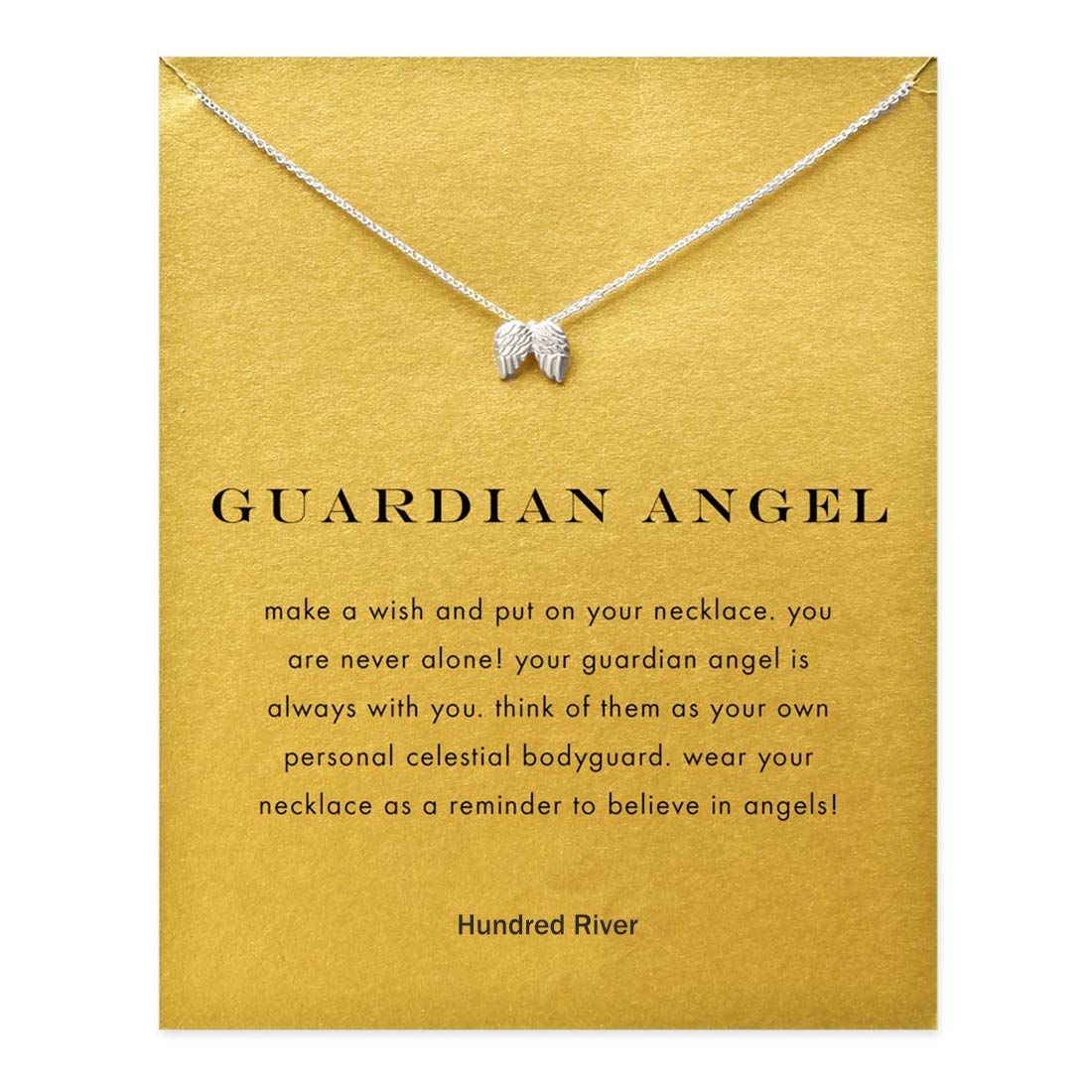 Hundred River Angle Wing Necklace Angle Wing Pendant Chain Necklace with Message Card Gift Card (angle wings s)