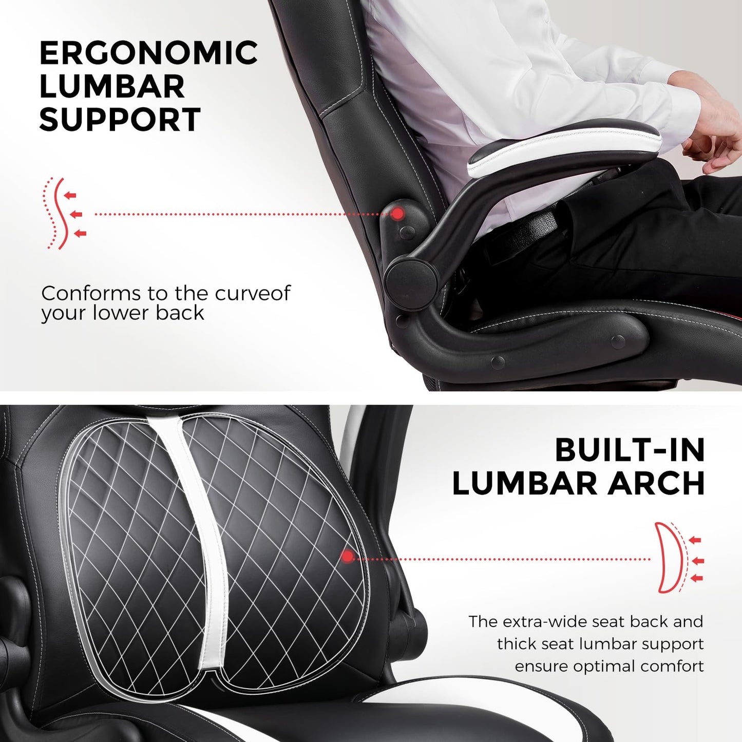 GTPLAYER Office Computer Gaming Chair Ergonomic Desk Chair for Adults with Lumbar Support Flip-Up Arms Adjustable Height Swivel Wheels PU Leather Executive Design for Short People Use, White