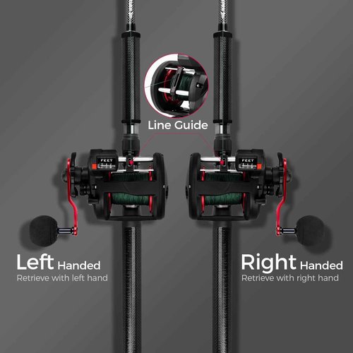 KastKing ReKon Line Counter Trolling Fishing Reel, Round Baitcasting Reels, Left Handed, Size 30
