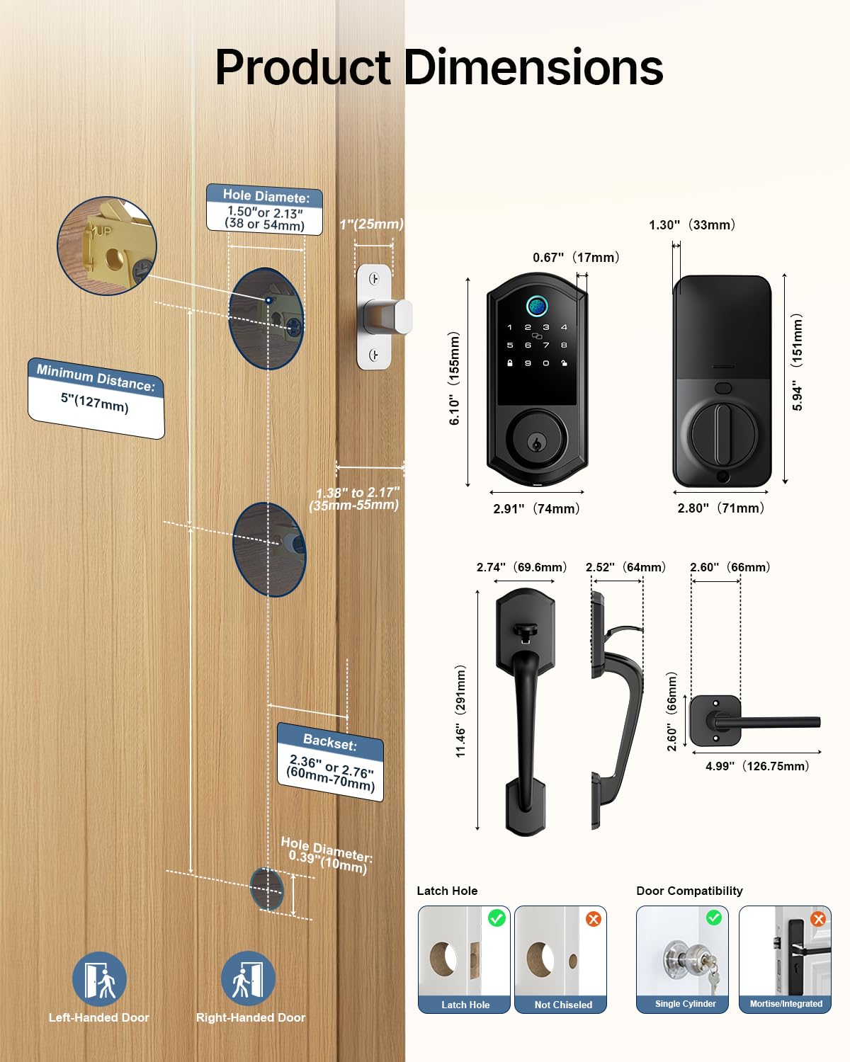 Smart Front Door Lock Set - Firstriver Keyless Entry Door Lock with Handle, Fingerprint Deadbolt, Keypad & Bluetooth App Control, Electronic Auto Lock, Compatible with Alexa & Google Assistant, Black
