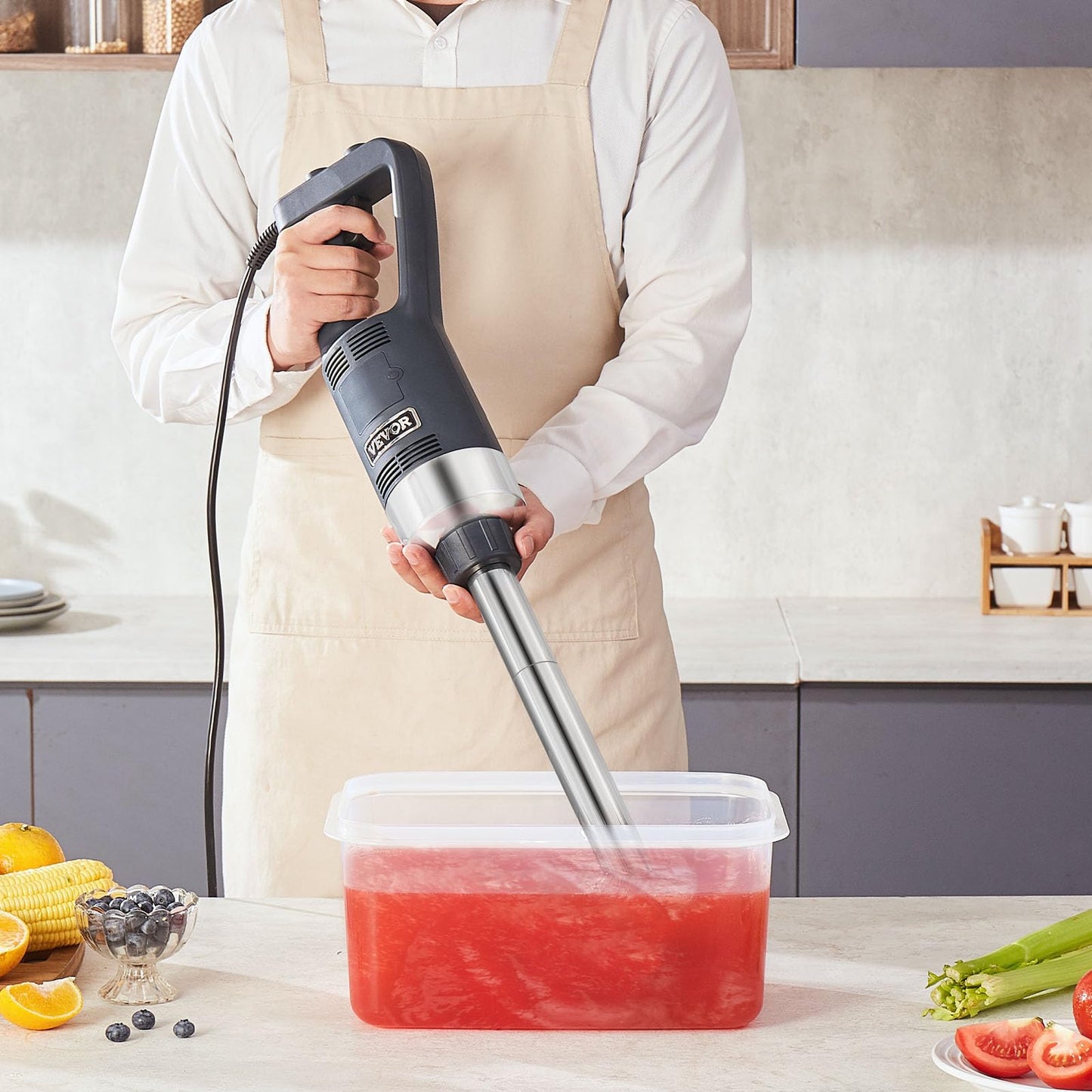 VEVOR Commercial Immersion Blender, 500W Heavy Duty Hand Mixer, 16 inch Stepless Variable Speed Mixer with Stainless Steel Blade, Multi-Purpose Portable Mixer for Soup, Sauces, Mashed Potatoes, Cream