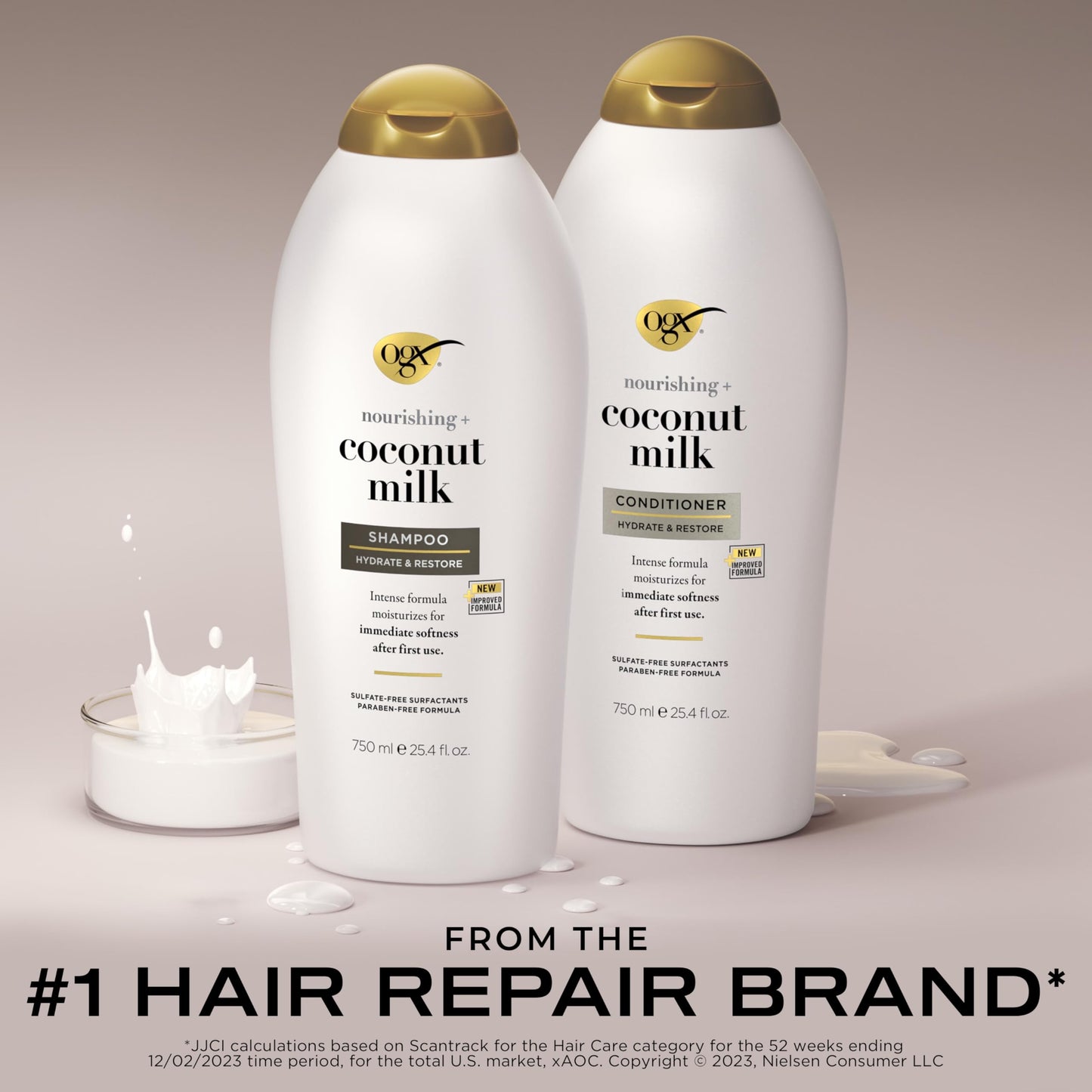 OGX Shampoo and Conditioner Set, Nourishing + Coconut Milk, Sulfate Free Shampoo and Conditioner for Moisturizing & Strengthenin