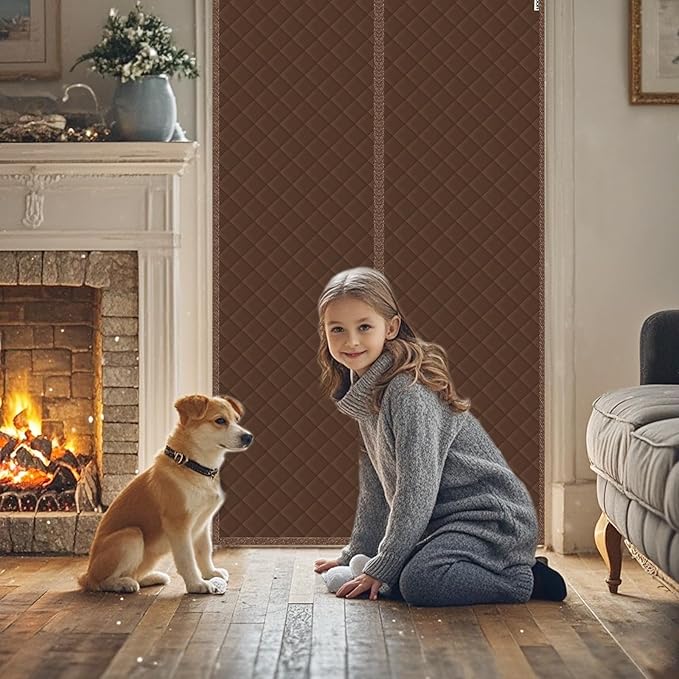 Magnetic Thermal Insulated Door Curtain Fit Door Size 38" x 82", Quilted Oxford Fabric Thicken Cotton Fill, Winter Cover Keep Cold Draft Out, Blanket Insulation for Front Patio Doors Brown