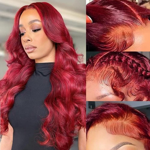 Ylleis 99J Burgundy Wine Red Color Body Wave 13x4 HD Lace Front Glueless Wigs Human Hair Pre Plucked Bleached Knots with Baby Hair Wigs Brazilian Human Hair Natural Hairline Wigs for Women(18Inch)