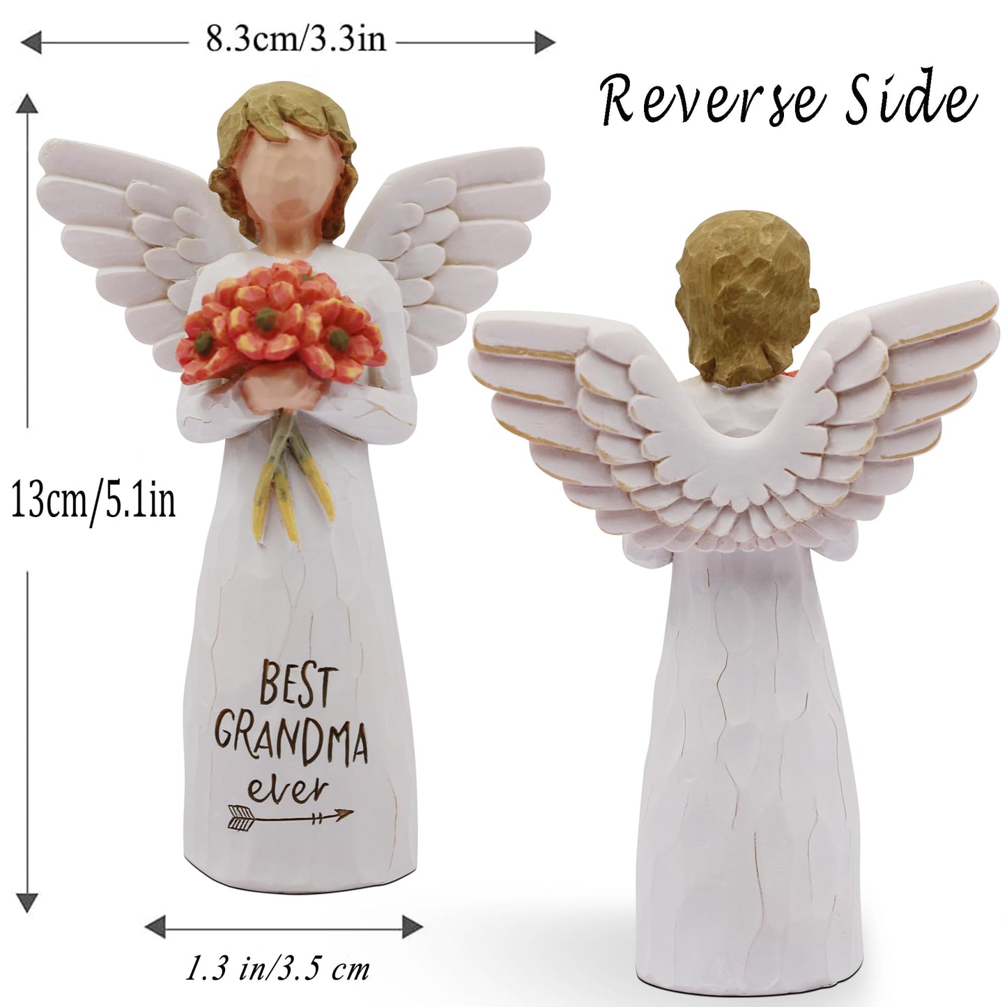 AUKEST Grandma Gifts for Birthday Mothers Day, New Grandma Gifts, Gift for Grandma, Grandmother Gifts, Best Grandma Gifts, Sculpted Hand-Painted Figure (Red-Orange Flowers)