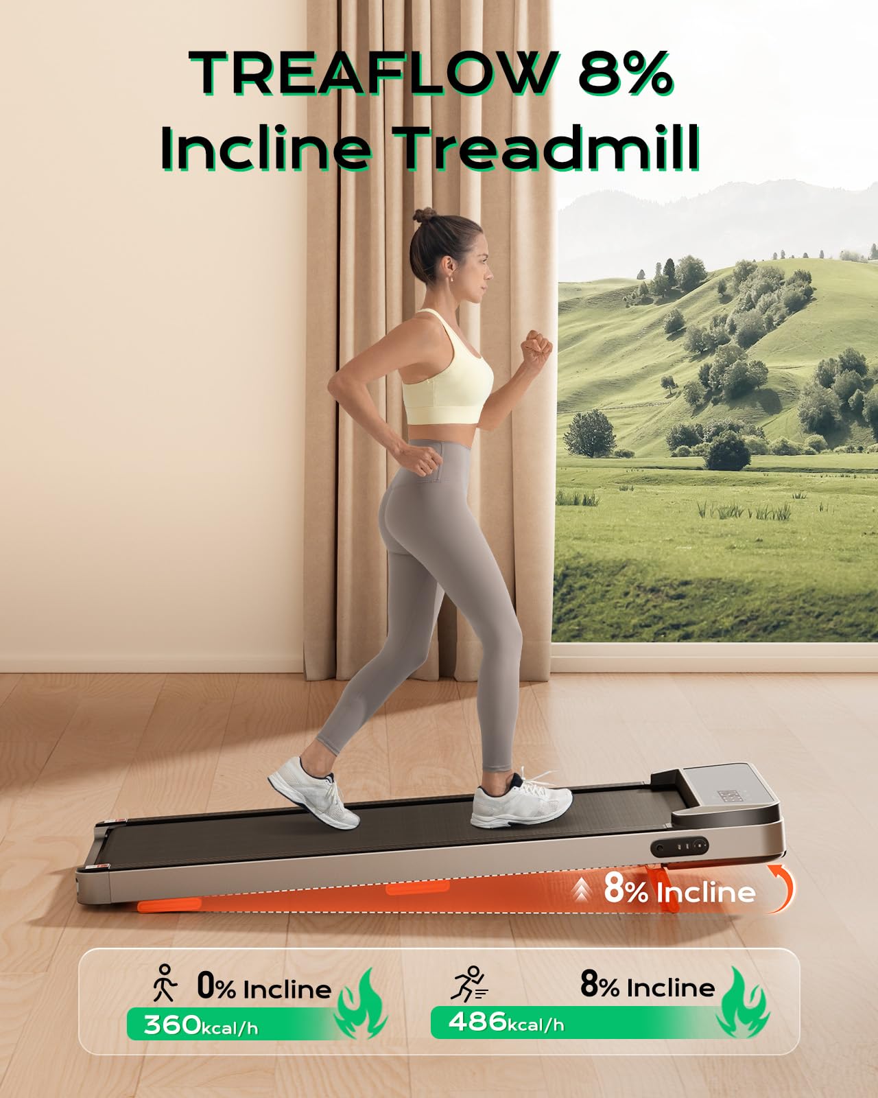 TREAFLOW Walking Pad,Treadmill with Incline for Home Office, 2.5HP Portable Under Desk Treadmill with 265 Lbs Capacity,Remote Control, Led Display, Silver