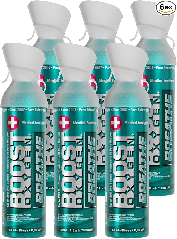 Boost Oxygen Large Breathe Menthol-Eucalyptus Aroma 10L Canister | Respiratory Support for Aerobic Recovery, Altitude, Performance & Health (6 Pack)